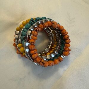 Multicolor Beaded Stackable Bracelet Set - Orange, Turquoise & Yellow